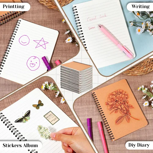 Vista 5 de SHENLIU 12 Pack A5 Spiral Lined Notebooks, 8.3x5.8 Inch 60 Sheets/120 Pages Spiral Notebook with Kraft Paper Cover, Ruled Notebooks Bulk, Lined