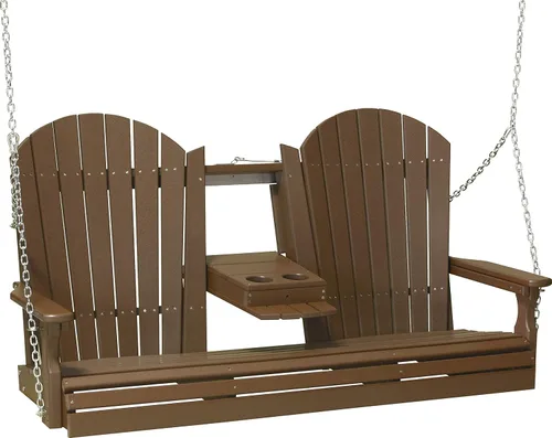Vista 23 de LuxCraft Adirondack - Columpio colgante para porche delantero de 5 pies con consola abatible, asientos hasta 3, banco de columpio de patio al aire