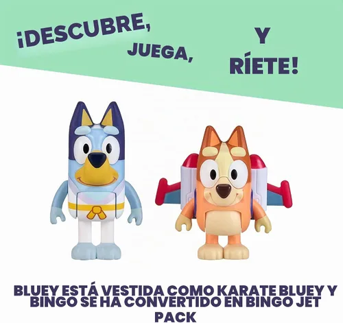 Vista 6 de Bluey Action Heroes - Juego de figuras de juguete de 2 unidades, figuras articuladas de personajes con figuras de karate y mochila propulsora