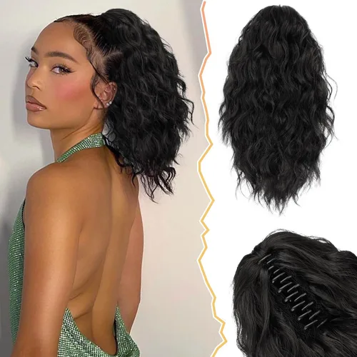 Vista 26 de BARSDAR Extensión de cola de caballo corta para mujer, extensiones de cabello sintético suave con clip de garra de 12 pulgadas, extensiones de cola