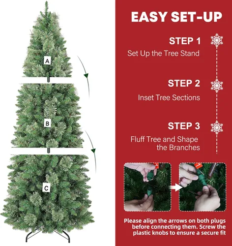 Vista 3 de Hykolity - Árbol de Navidad delgado preiluminado de 6 pies con 200 luces LED blancas cálidas Verde