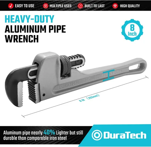 Vista 2 de DURATECH Llave de tubo recto de aluminio de 8 pulgadas de servicio pesado, ajustable, forjada por goteo, supera el estándar GGG
