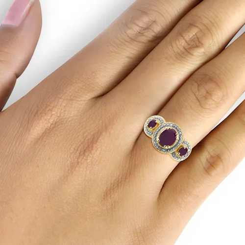 Vista 2 de JEWELEXCESS Anillo de diamantes blancos de 2.30 CTW y rubí de 120 quilates en oro de 14 quilates sobre plata