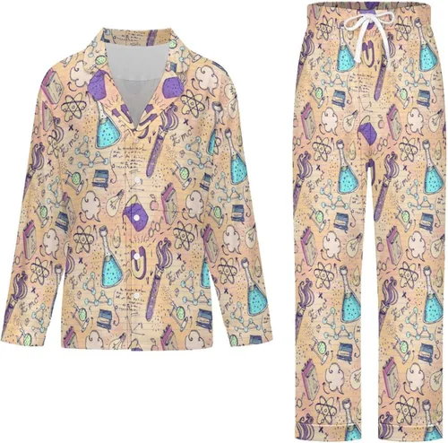 Vista 3 de Science Lab Objects Doodle - Conjunto de pijama de manga larga para mujer, ropa de dormir suave