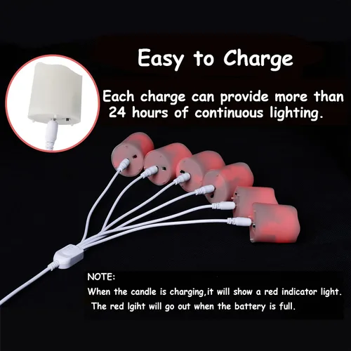 Vista 4 de FPOO Velas de té recargables sin llama con temporizador y control remoto, 12 velas votivas LED parpadeantes con 2 cables de carga USB, vela falsa