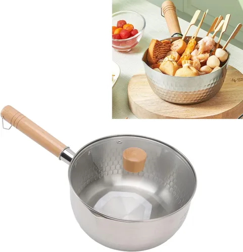 Vista 7 de Cacerola japonesa tradicional japonesa antiadherente de 7.9 in de diámetro con tapa, mango de madera, olla de sopa de leche de acero inoxidable