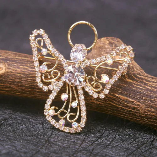 Vista 3 de Lauren-Spencer Broches y alfileres de ángel de la guarda para mujeres y niñas, diseño vintage de cristal con diamantes de imitación de ángel