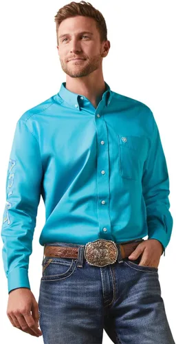 Vista 3 de Camisa de sarga con logotipo del equipo ARIAT de ajuste clásico para hombre Sea Scape USA 3X-Large Turkish Sea