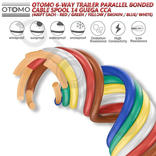 Vista 8 de Cable de extensión suficientemente largo de 400 pies, calibre 14, 6 vías, cable de extensión unido CCA, SAE J1128, arnés de remolque, carretes