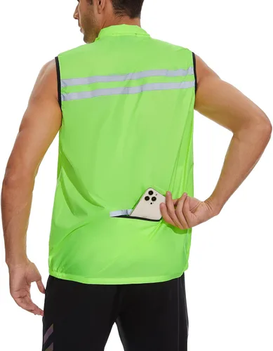 Vista 4 de bpbtti Chaleco de seguridad Hi-Viz para hombre, chaleco cortavientos sin mangas, resistente al viento y reflectante