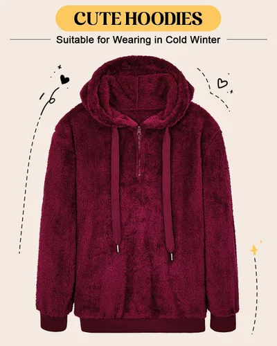 Vista 3 de Century Star Sudadera deportiva mullida de vellón con capucha para mujer de talla extragrande con bolsillos