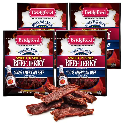 Vista 21 de Bridgford Sweet Baby Ray's Beef Jerky Honey BBQ de 3.25 onzas, paquete de 2 – Cecina alta en proteínas para impulso de energía del mediodía