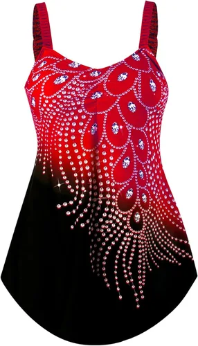 Vista 3 de Traje de baño tankini de dos piezas para mujer con pantalones cortos con giro frontal y cuello en V