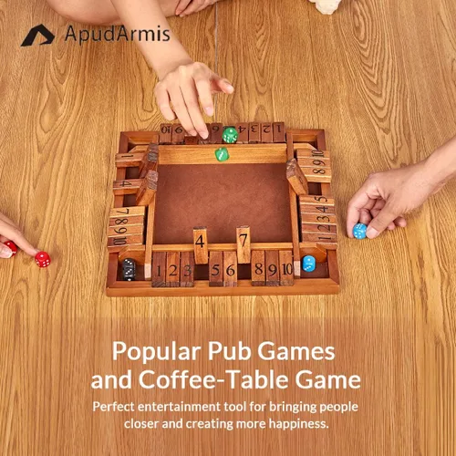 Vista 6 de ApudArmis Shut The Box de 4 vías, juego de mesa grande de madera con dados, 4 formas de jugar Shut-The-Box para adolescentes, complemento