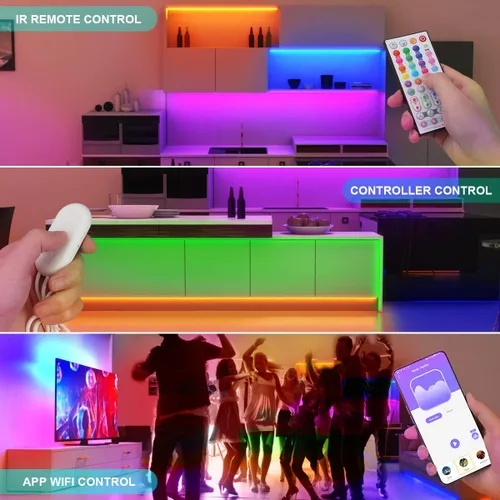 Vista 5 de Kit de 6 luces WIFI RGBCW para debajo del gabinete, funciona con Alexa, Google Assistant, aplicación y control remoto IR, tira de luz LED que cambia