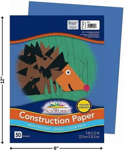 Vista 2 de Sunworks® Blue - Papel de construcción pesado de 9 x 12 pulgadas, suministros de arte, 50
