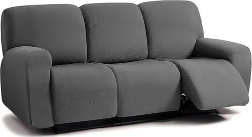 Vista 26 de ULTICOR - Juego de 8 fundas para sofá reclinable de jacquard, fundas elásticas para sofá reclinable para 3 cojines, fundas gruesas, suaves y Gris