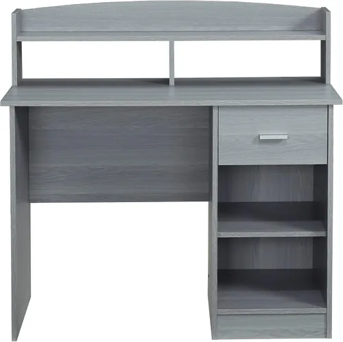 Vista 6 de Techni Mobili Escritorio moderno para oficina, color gris 41" modern desk with hutch, open shelves, compact workstation design, sturdy frame; grey