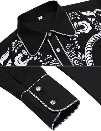 Vista 5 de Daupanzees Camisas bordadas de manga larga para hombre, ajustadas, casuales, con botones