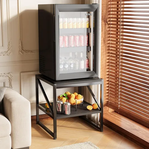 Vista 11 de Mesa auxiliar con estación de carga, mesa auxiliar cuadrada de 20 pulgadas con puertos USB y tomas de corriente, mini soporte para refrigerador