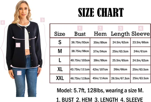 Vista 6 de SHADOW & SKY Suéter de punto de manga larga con cuello redondo para mujer, con botones, clásico, color liso, suave