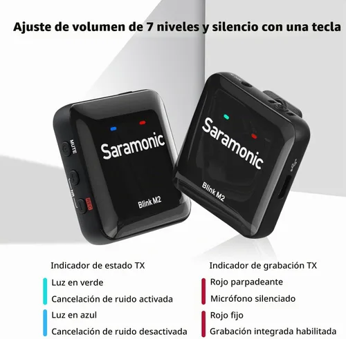 Vista 3 de Saramonic Blink M2 - Micrófono inalámbrico Lavalier para cámaras, grabación integrada, rango de 656 pies, duración de la batería de 12 horas
