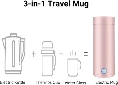 Vista 6 de Hervidor de viaje, 13.5 fl oz, pequeño portátil, mini hervidor eléctrico 3 en 1, acero inoxidable 304, grado alimenticio, hervido rápido y apagado