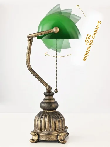 Vista 7 de Lámpara de escritorio retro de cristal verde Bankers, bombilla LED