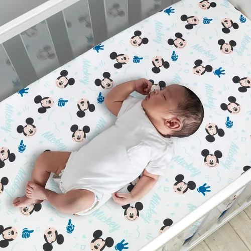 Vista 2 de Lambs & Ivy Disney Baby Forever Mickey Mouse - Sábana bajera ajustable para cuna blanca Fits Standard Size Crib/Toddler Mattress Measuring 52" x
