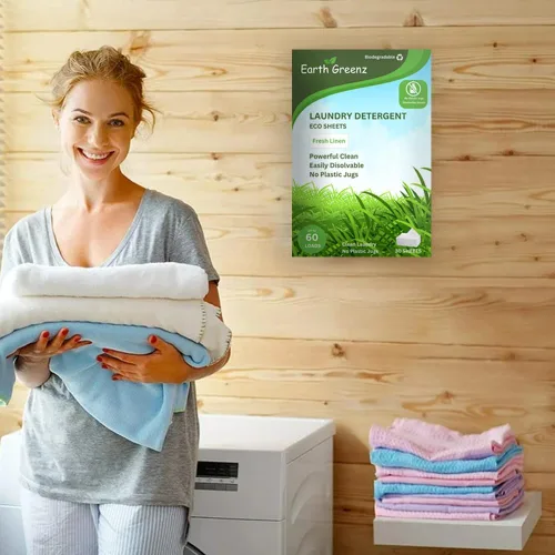 Vista 5 de Sábanas de detergente para ropa, lino fresco, sin jarra de plástico (60 cargas), 30 hojas