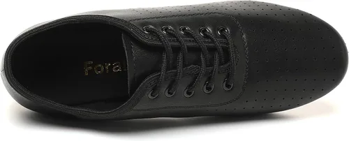 Vista 4 de foralod Zapatos de baile para mujer, zapatos de jazz negros con cordones, tacones profesionales de baile latino, zapatos de baile de salsa de salón