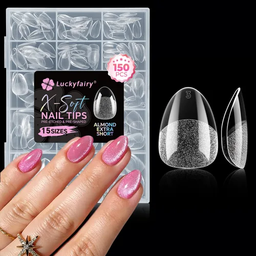 Vista 10 de Luckyfairy Puntas de uñas de ataúd medianas, 15 tamaños, 150 uñas postizas