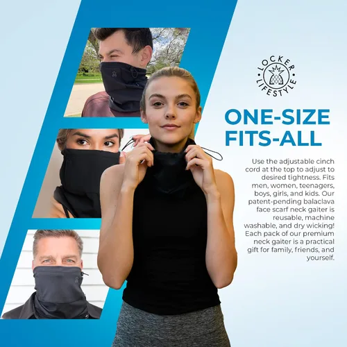 Vista 6 de Locker Lifestyle 4PC Neck Gaiter, Adjustable Neck Gaiter Balaclava with Filters, Face Cover with Side Pocket