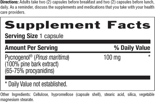 Vista 5 de Country Life Pycnogenol 100mg - Suplemento antioxidante de extracto de corteza de pino marítimo francés - Apoya la salud cardiovascular - Sin
