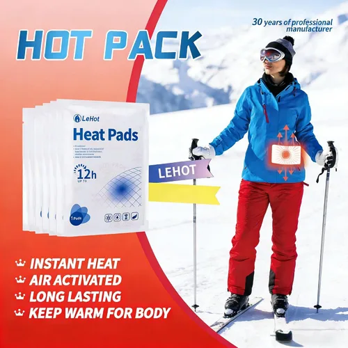 Vista 8 de Hot Body Warmers - 30 Pack Disposable Adhesive Patches for Up to 12 Hours of Safe, Natural Heat, Ideal for Outdoor Activities Like Skiing, Hiking &