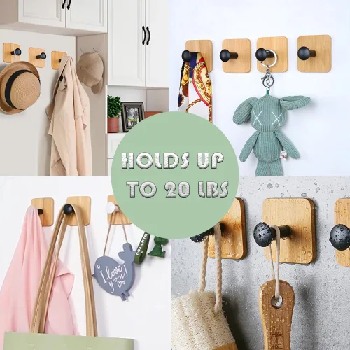 Vista 5 de Ganchos de pared autoadhesivos para colgar resistentes, pequeños ganchos decorativos adhesivos, sin clavos, 4 ganchos de utilidad lindos ganchos