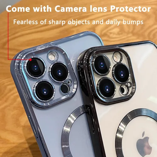 Vista 4 de Funda magnética transparente para iPhone 14 Pro Max con protector de lente de cámara, [compatible con MagSafe] a prueba de golpes, delgada Negro