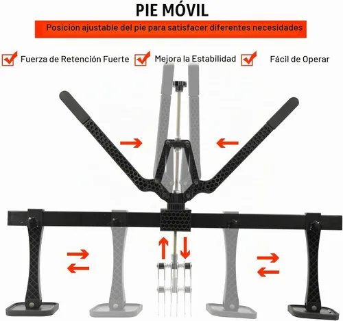 Vista 5 de Kit de palanca de extracción de abolladuras de 850 mm para coche, 6 ganchos de garra con anillos de aluminio para carrocería (Negro)