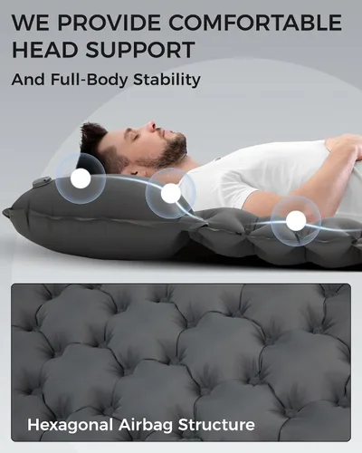 Vista 4 de KingCamp Colchoneta de dormir para camping, colchoneta inflable ultraligera conectable, colchón de camping con almohada integrada de 6.3 pulgadas