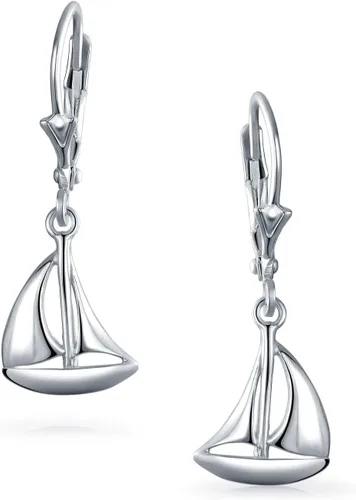 Vista 2 de Aretes de plata de ley 925 personalizados, para amantes del mar, mar, mar, vacaciones, barco, velero, colgante, collar para mujeres y adolescentes