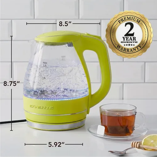 Vista 7 de Ovente Tetera de 1.5 litros libre de BPA, cristal, inalámbrica, eléctrica Verde