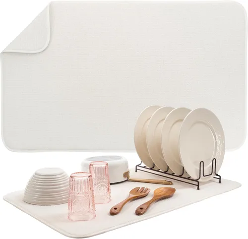 Vista 24 de S&T INC. Tapete de microfibra para secado de platos, reversible y absorbente para cocina, de 16 x 18 pulgadas, color negro