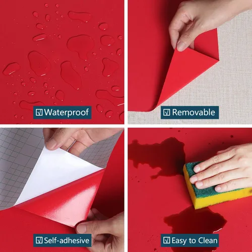 Vista 8 de VEELIKE Papel tapiz rojo mate para pegar y despegar, papel de contacto rojo extraíble para armarios, escritorio, muebles, aula, 15.7 x 118 pulgadas