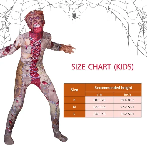 Vista 6 de Metaparty Disfraz de Slenderman para niños, disfraz de payaso aterrador para niños, disfraz de rastrillo para niños. Disfraz de piel aterradora