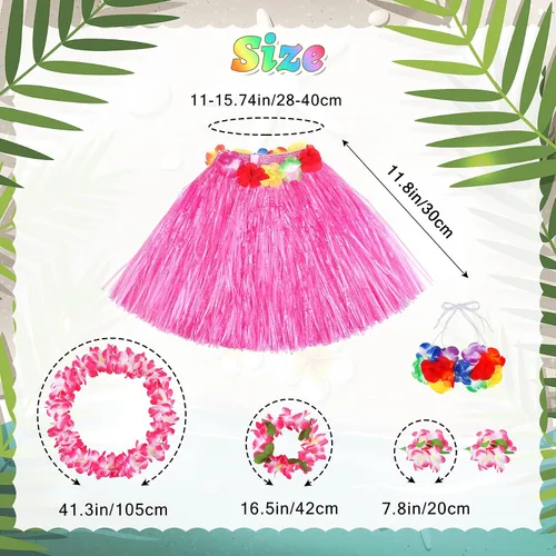 Vista 18 de Conjunto de disfraz de falda de hierba hawaiana de 11.8 in para niñas