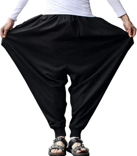Vista 4 de BITLIVE Pantalones casuales hasta el tobillo con cintura elástica de lino y algodón para hombre