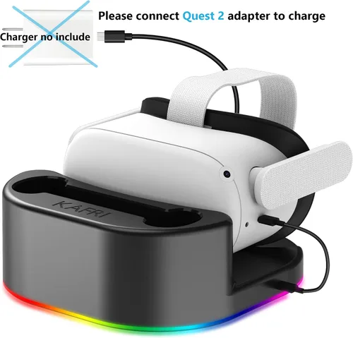 Vista 3 de KAFRI Base de carga para Oculus Quest 2 con luz LED soporte de carga de auriculares de realidad virtual y soporte de controlador accesorios