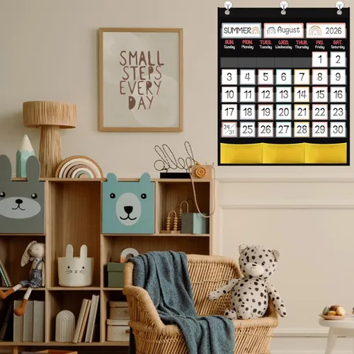 Vista 7 de Calendario de aula negro con 89 tarjetas para estudiantes y niños, calendario grande para aula, suministros para profesores en casa, escuela