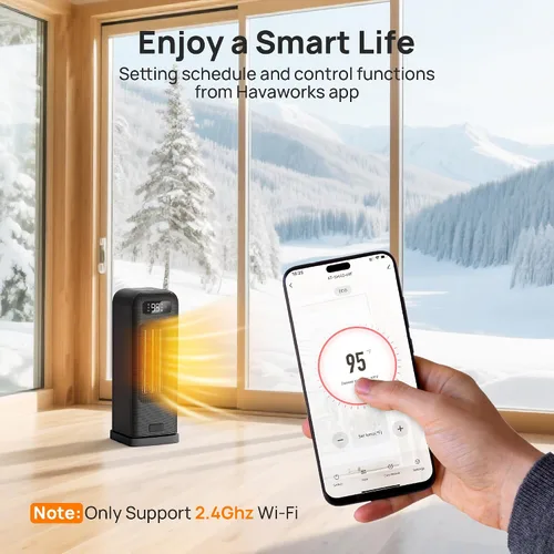 Vista 4 de FLANUR Calentadores de espacio para uso en interiores, calentador eléctrico portátil inteligente con termostato, WiFi y control de voz, temporizador