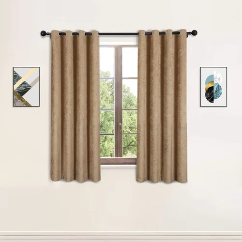 Vista 18 de ELKCA Cortinas de doble cara de felpilla para ventana de cocina, 52x18, bolsillo para barra, cenefa color beige para sala de estar, paquete de 1